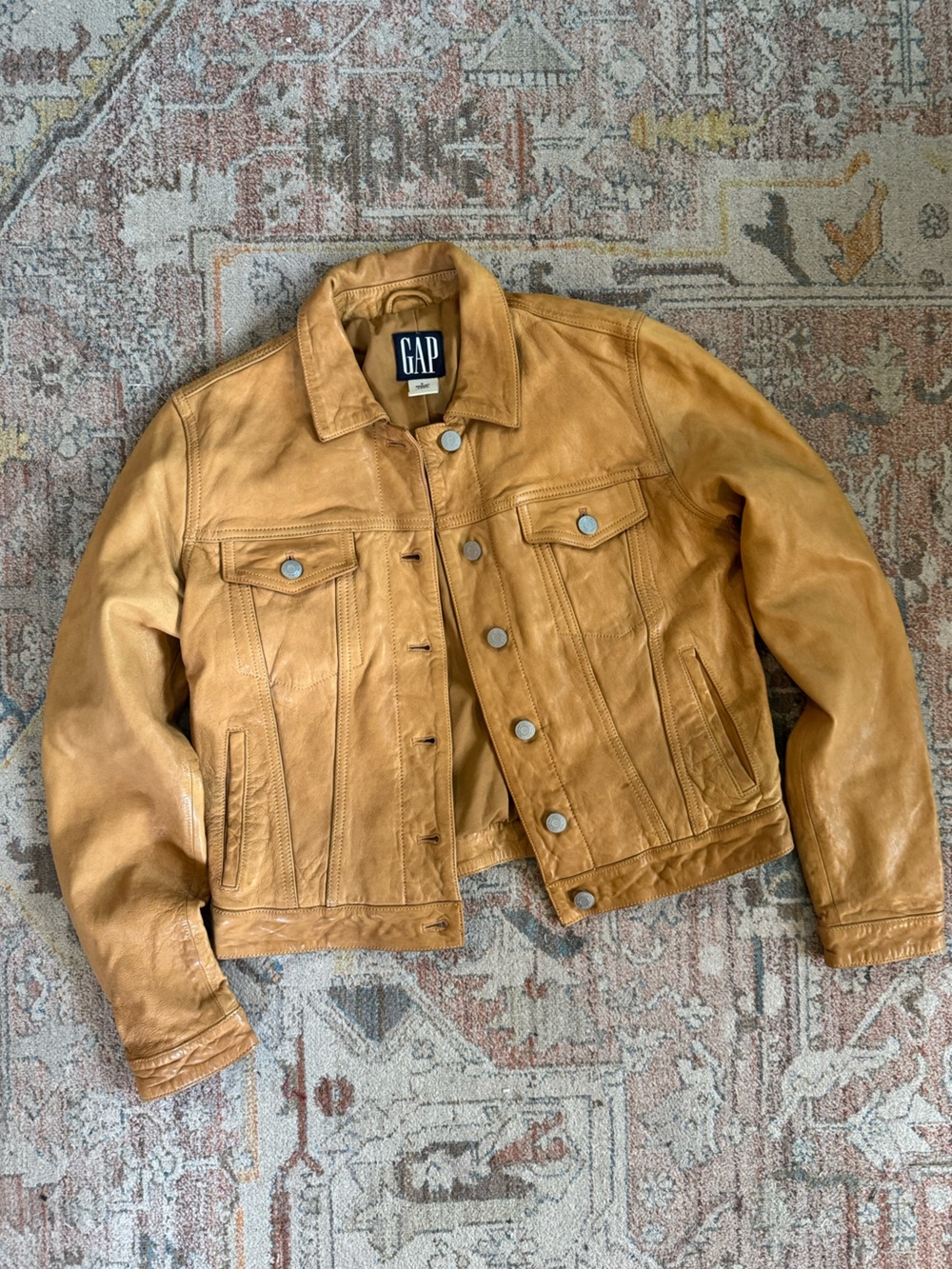 GAP Tan Leather Trucker Jacket Sz S